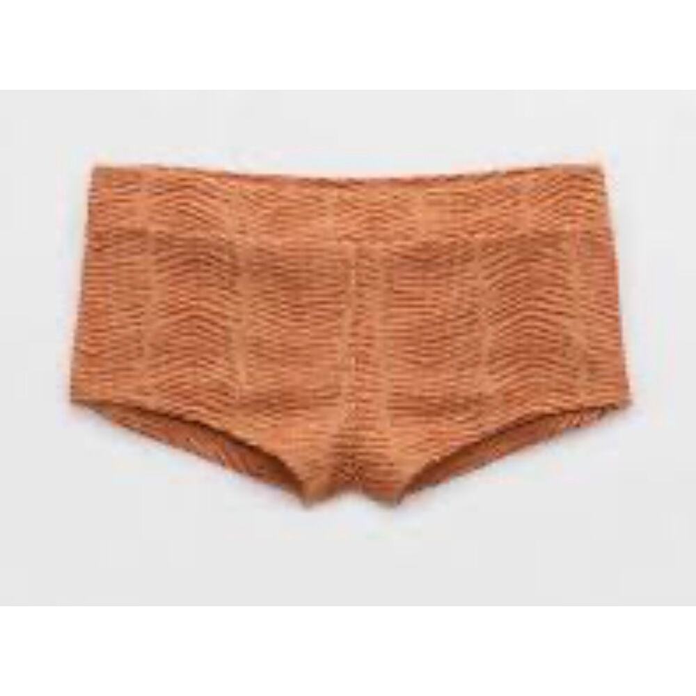 NEW Aerie Crinkle High Waisted Cheeky Bikini Bottom in an amber clay color XS